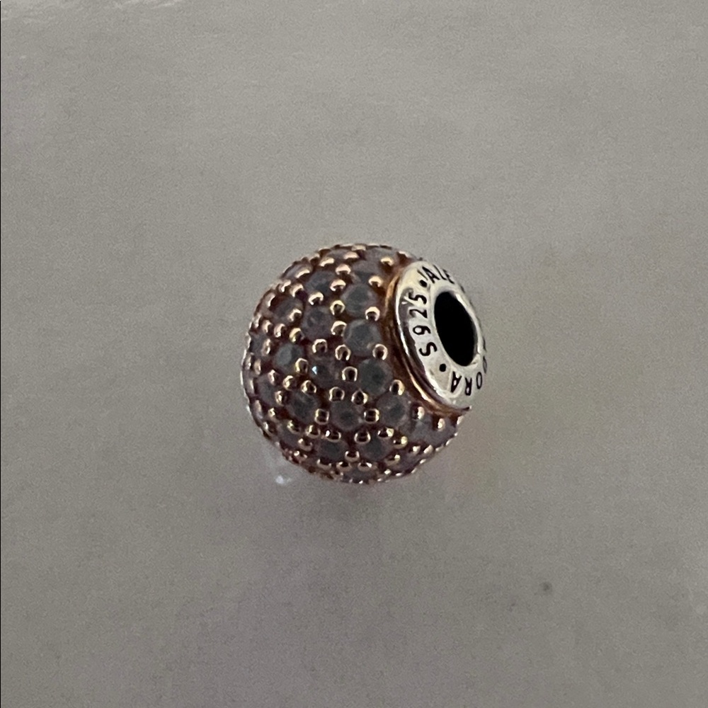 Elegant Pandora Silver and Rose Gold Pink Beaded Charm with “Love” engraved - Picture 6 of 6